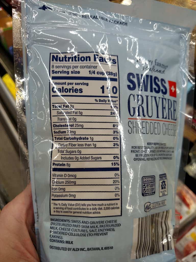 Happy Farms Preferred Swiss & Gruyere Specialty Shreds label