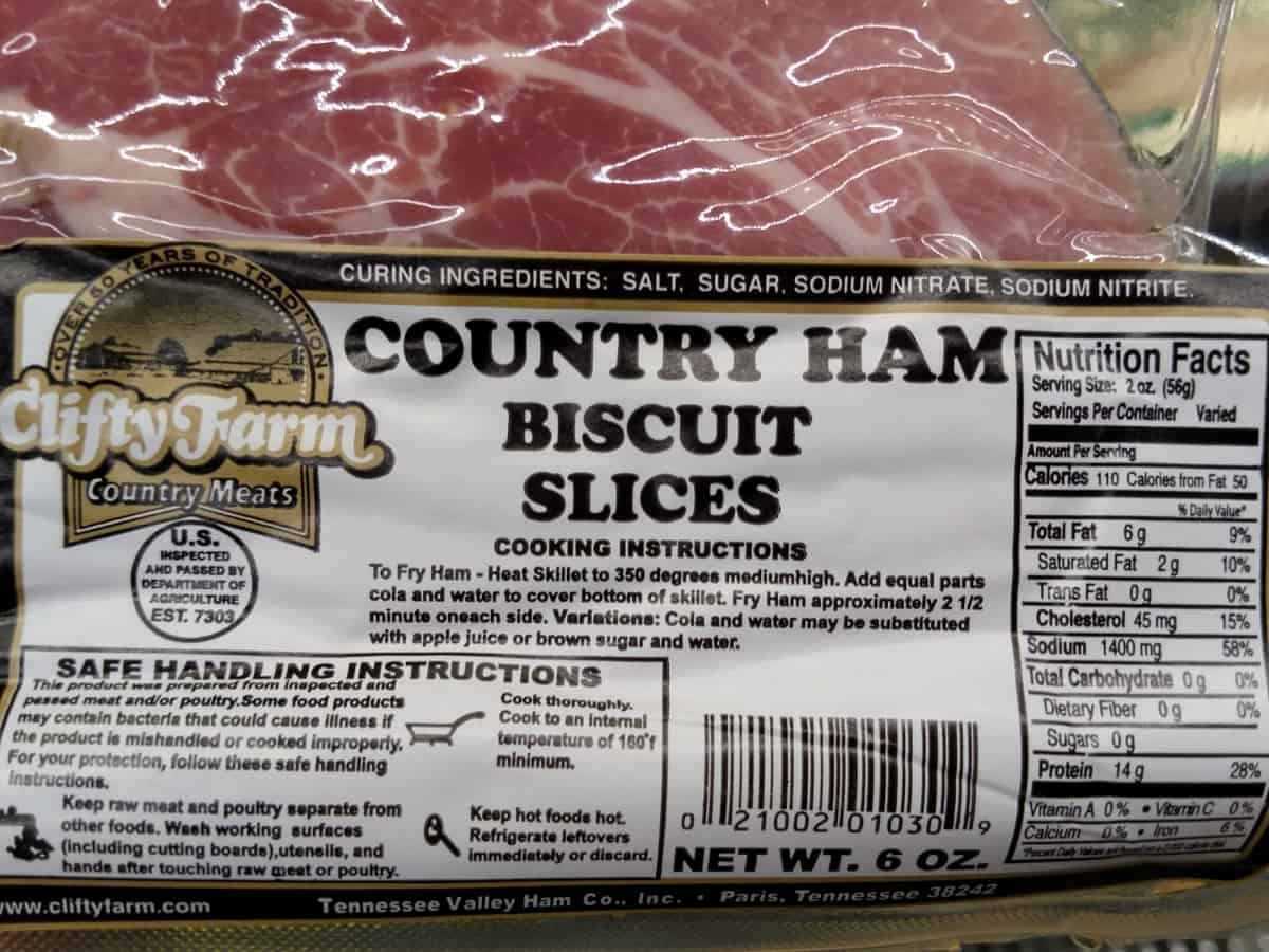 Clifty Farm Country Meats Country Ham Biscuit Slice label