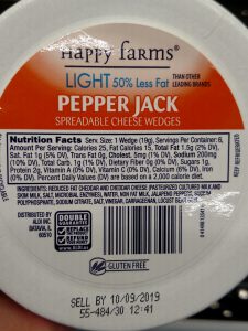 Happy Farms Spreadable Cheese Wedges pepper jack label 
