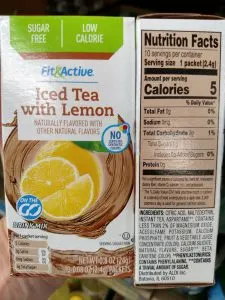 Fit & Active Single Serve Drink Mixes iced tea with lemon label