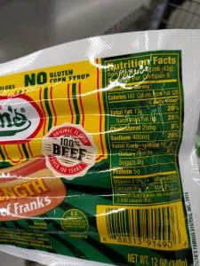 Nathan’s Bun Length Beef Hot Dogs label