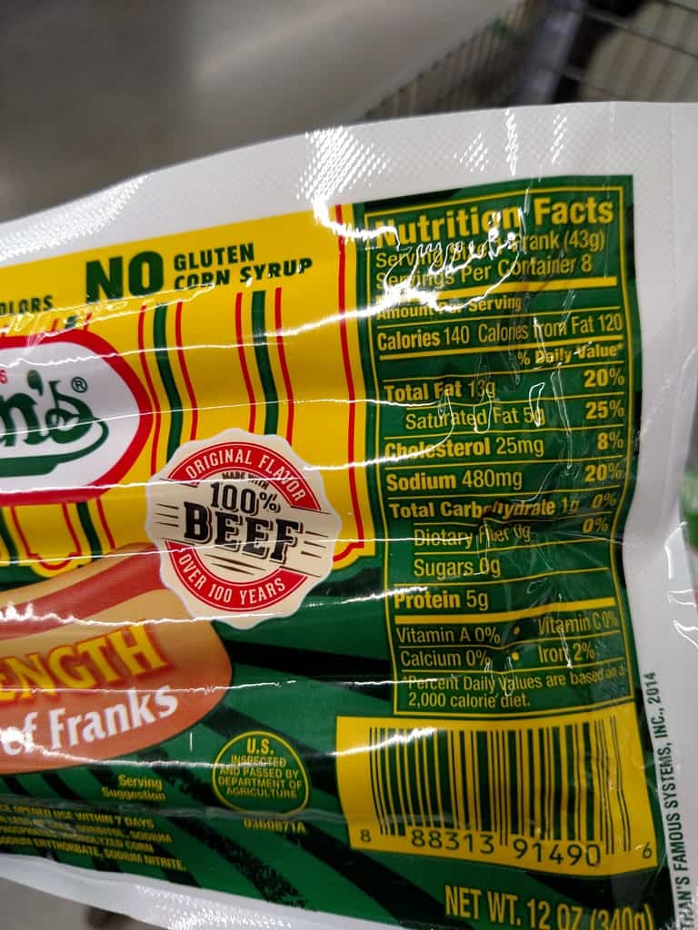 Nathan's Bun Length Beef Hot Dogs label