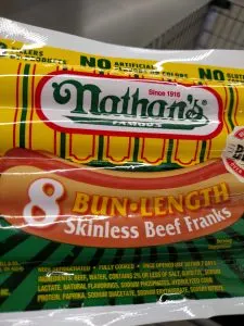 Nathan’s Bun Length Beef Hot Dogs label