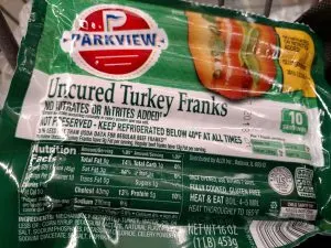 Parkview Uncured Turkey Franks label