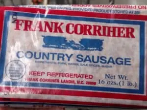 Frank Corriher Country Sausage label