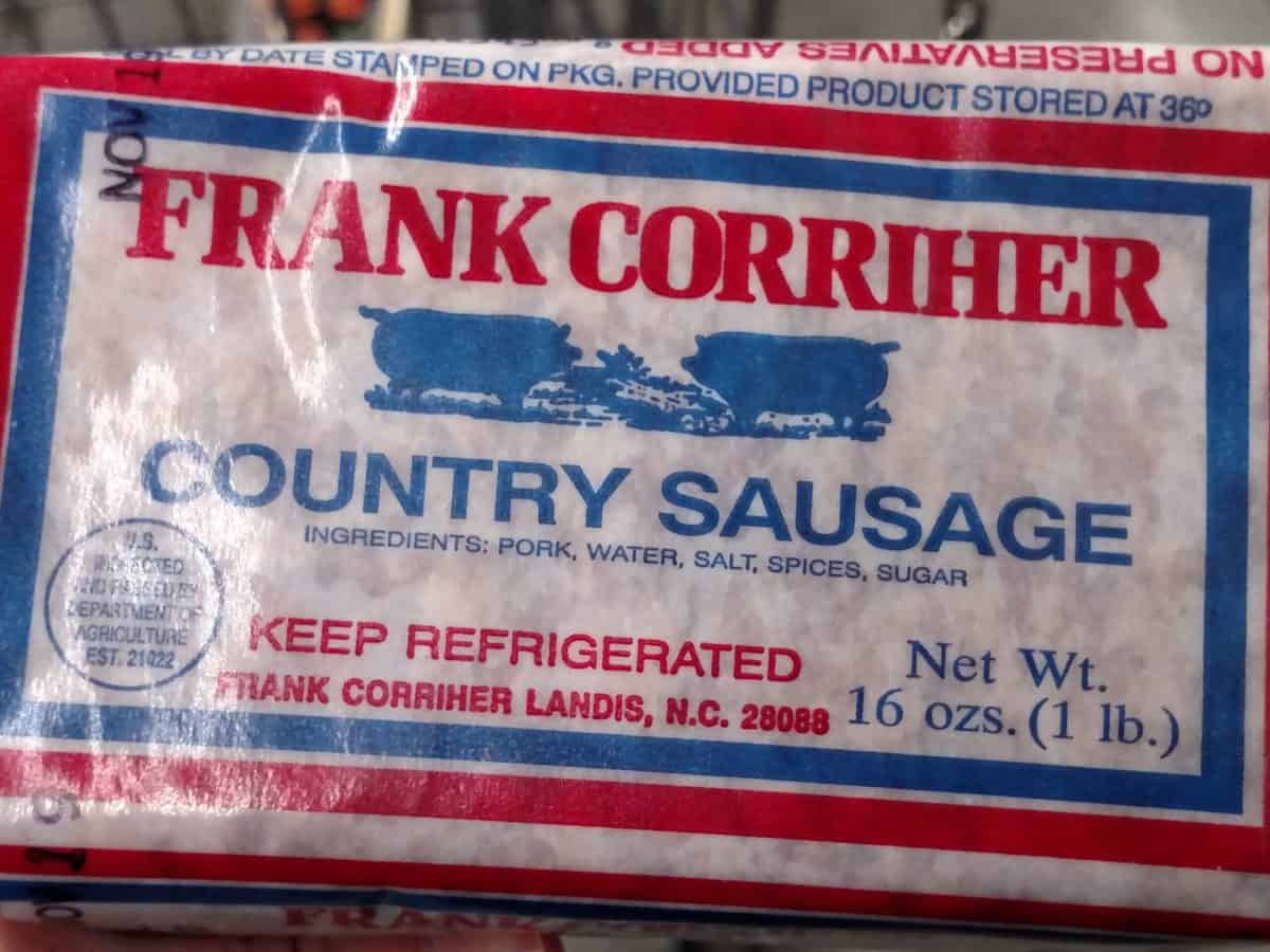 Frank Corriher Country Sausage label
