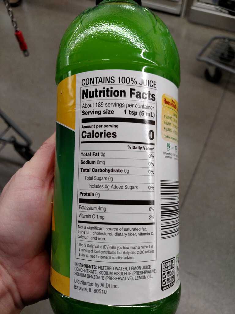 Nature's Nectar 100% Lemon Juice  label