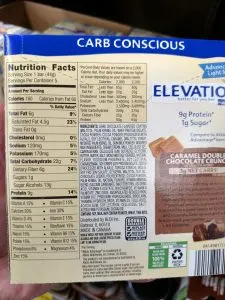 Elevation Carb Conscious Bars caramel double chocolate crunch label