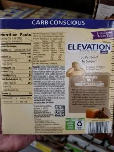 Elevation Carb Conscious Bars caramel nut label
