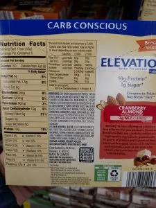 Elevation Carb Conscious Bars cranberry almond label