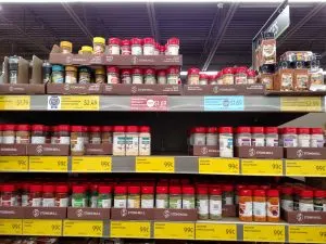 herbs on shelves in store