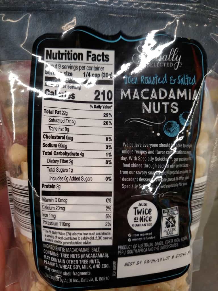 Specially Selected Roasted Salted Macadamias label