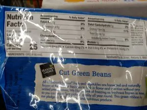 Season’s Choice Steamed Cut Green Beans label