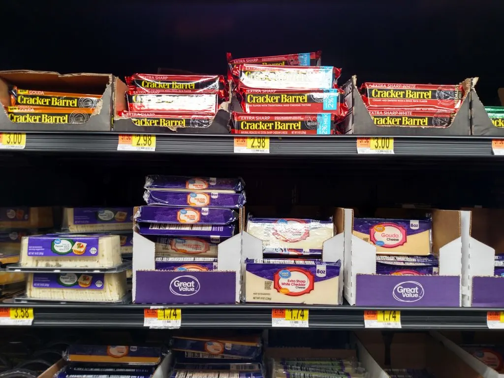 cheese blocks on store shelves
