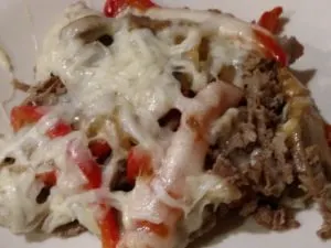 Keto Philly Cheesesteak Casserole on serving plate