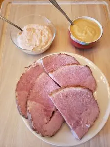 Low Carb Zippy Horseradish Meat Sauce served with ham