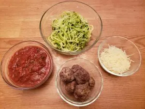 ingredients for Keto Zoodles with Meatballs and Marinara Sauce