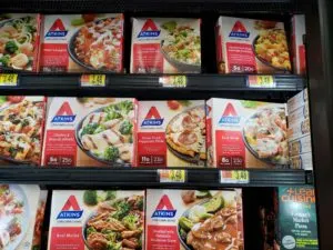 Atkins Frozen Meals in freezer case at store