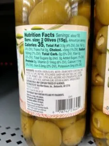 Great Value Stuffed Olives label