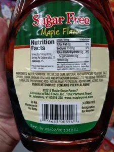 Maple Grove Farms Sugar Free Maple Flavor Syrup label