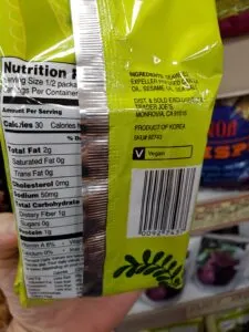 Roasted Seaweed Snack label