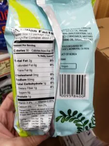 Wasabi Roasted Seaweed Snack label