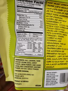 Seasoned Kale Chips label