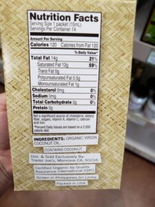 Organic Virgin Coconut Oil packets label
