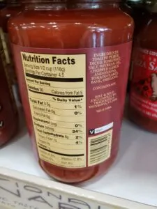 Traditional Marinara Sauce label