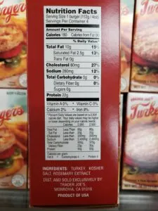 Turkey Burgers label