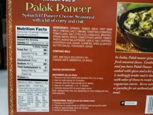 Palak Paneer label
