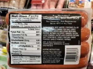 All Natural Beef Hot Dogs label