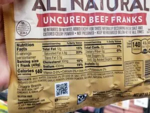 Hebrew National All Natural Beef Franks label