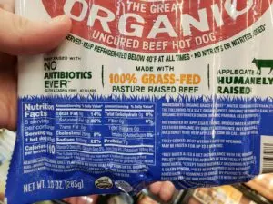 Applegate Organic Uncured Beef Hot Dog label