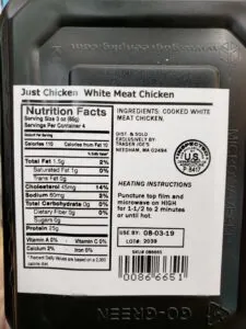 Just Chicken White Meat Chicken label