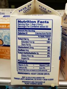 Heavy Whipping Cream label