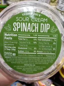 Sour Cream Spinach Dip label