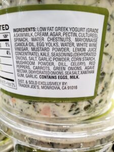 Spinach & Kale Greek Yogurt Dip label