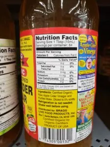 Bragg’s Apple Cider Vinegar label