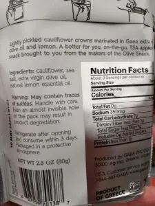 Gaea Cauliflower Snack label