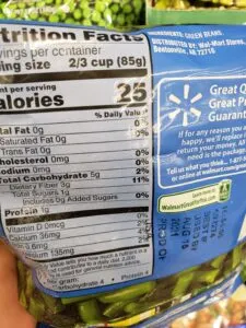 frozen green beans label