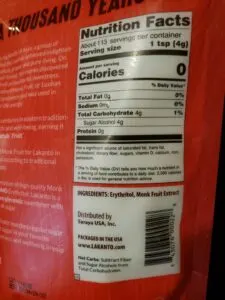 Monkfruit Sweetener label