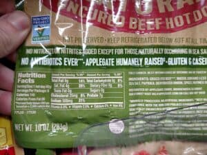 Applegate Natural Uncured Beef Hot dogs label