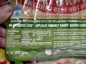 Applegate Natural Uncured Beef Hot dogs label