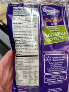 Great Value Deli mozzarella Slice Cheese label