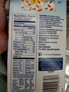 Almond Breeze Almond Milk Unsweetened label