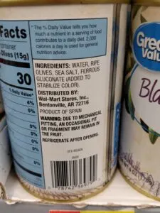 Great Value Large Pitted Black Olives label