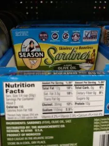 Season Brand Sardines; in olive oil or water label