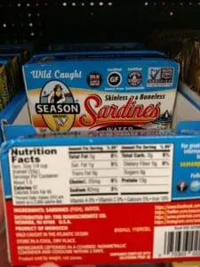 Season Brand Sardines; in olive oil or water label