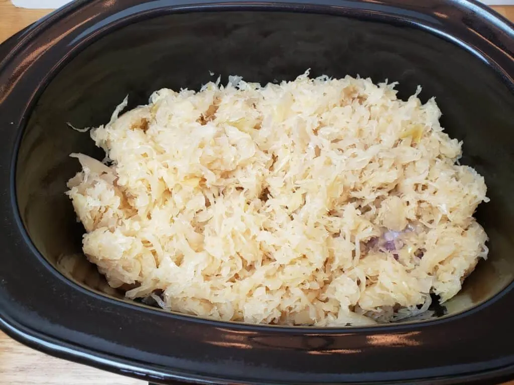 Crock Pot Pork and Sauerkraut in crock pot